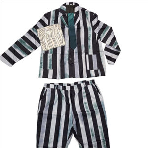 Men's Beetlejuice Black White Green Striped cosplay Costume Suit size 2X